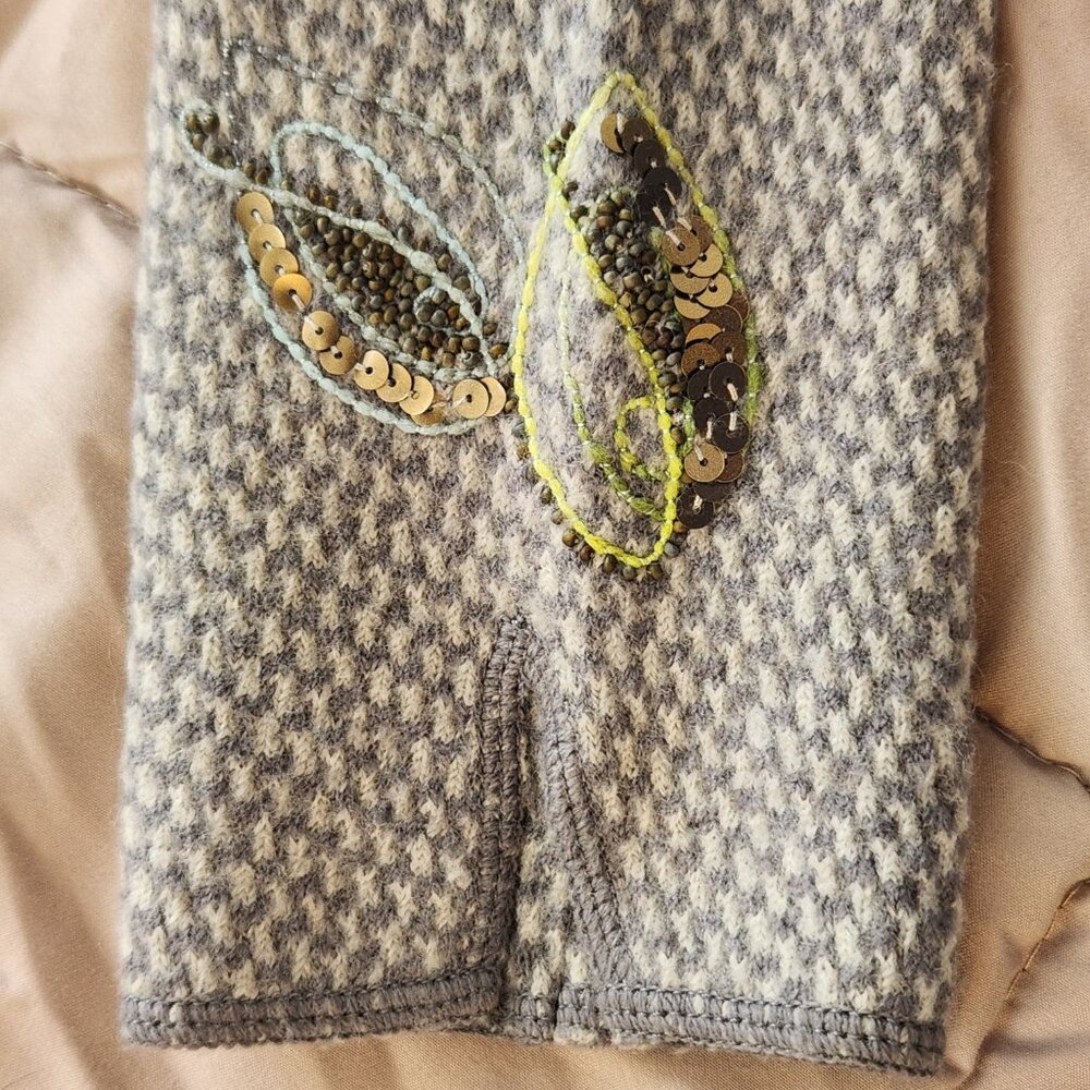 Sigrid Olsen Grey Wool Sequin Floral Embroidered … - image 7